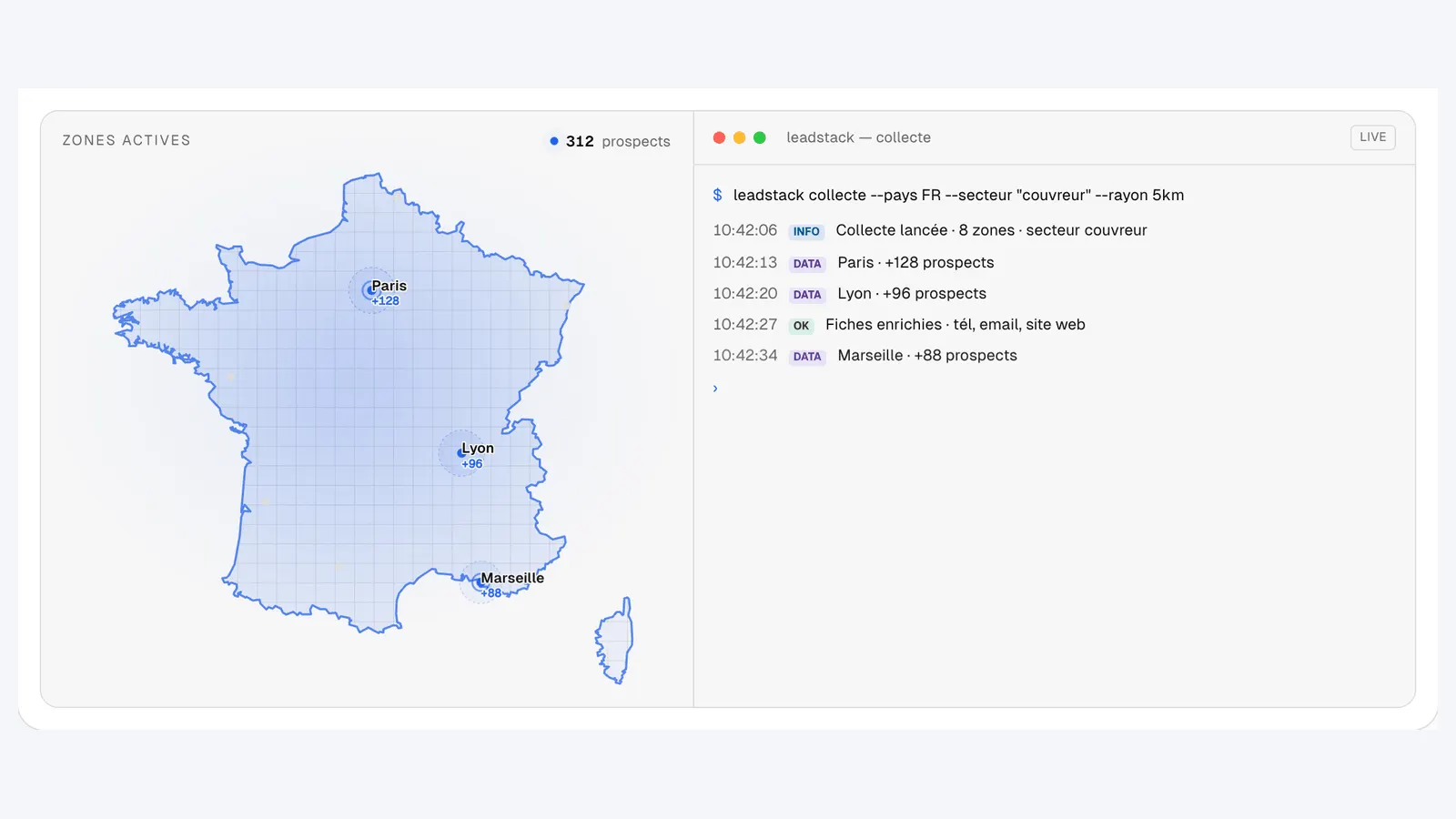 Collecte en direct par zone dans LeadStack