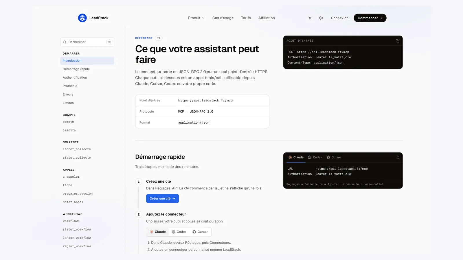 Documentation du connecteur MCP de LeadStack